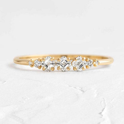 1.0Ct Asscher Cut Simulated Diamond Band - 18K Yellow Gold Plated