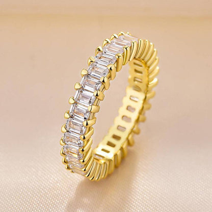 2.5Ct Emerald Cut Eternity Band 925 Silver White/Yellow Gold
