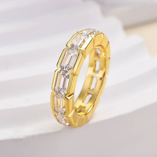 3.5Ct Emerald Cut Simulated Diamond Band - 18K Yellow Gold Plated