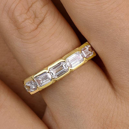 3.5Ct Emerald Cut Simulated Diamond Band - 18K Yellow Gold Plated
