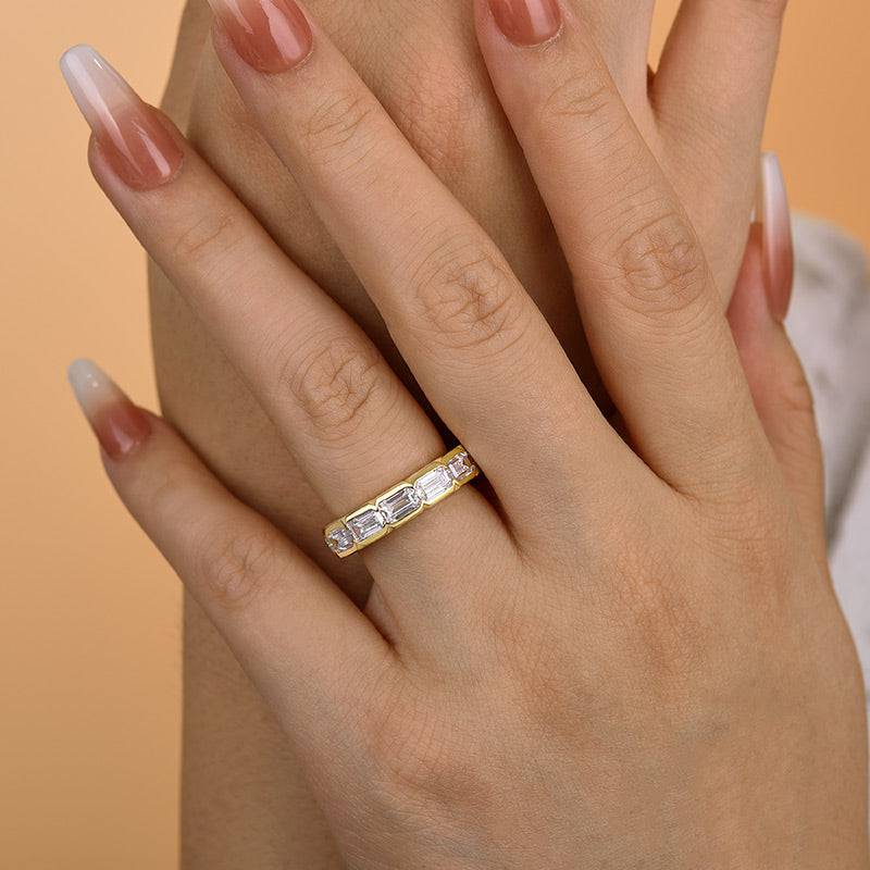 3.5Ct Emerald Cut Simulated Diamond Band - 18K Yellow Gold Plated