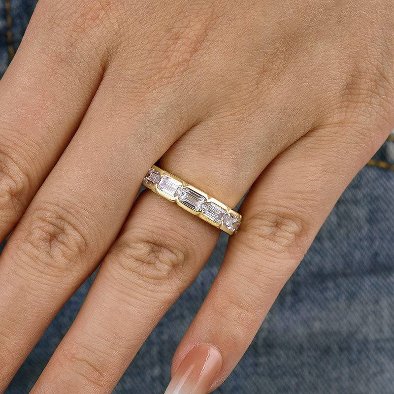 3.5Ct Emerald Cut Simulated Diamond Band - 18K Yellow Gold Plated