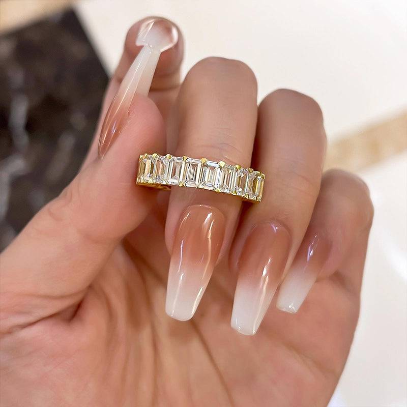 925 Silver Two-Tone 5ct Emerald Cut Anniversary Band